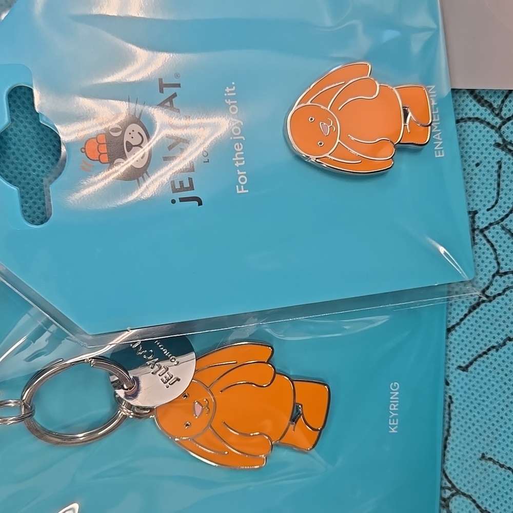 Jellycat Blue Gift Bag with Original, Amberley, Bunny Keyring And Enamel Pin